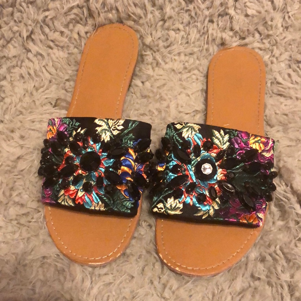 Jeweled slide sandals